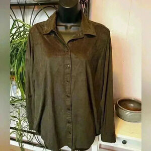 ZAC & RACHEL 1x BUTTON DOWN COLLARED 3/4 ROLLED SLEEVE TOP LONG SLEEVE GREEN